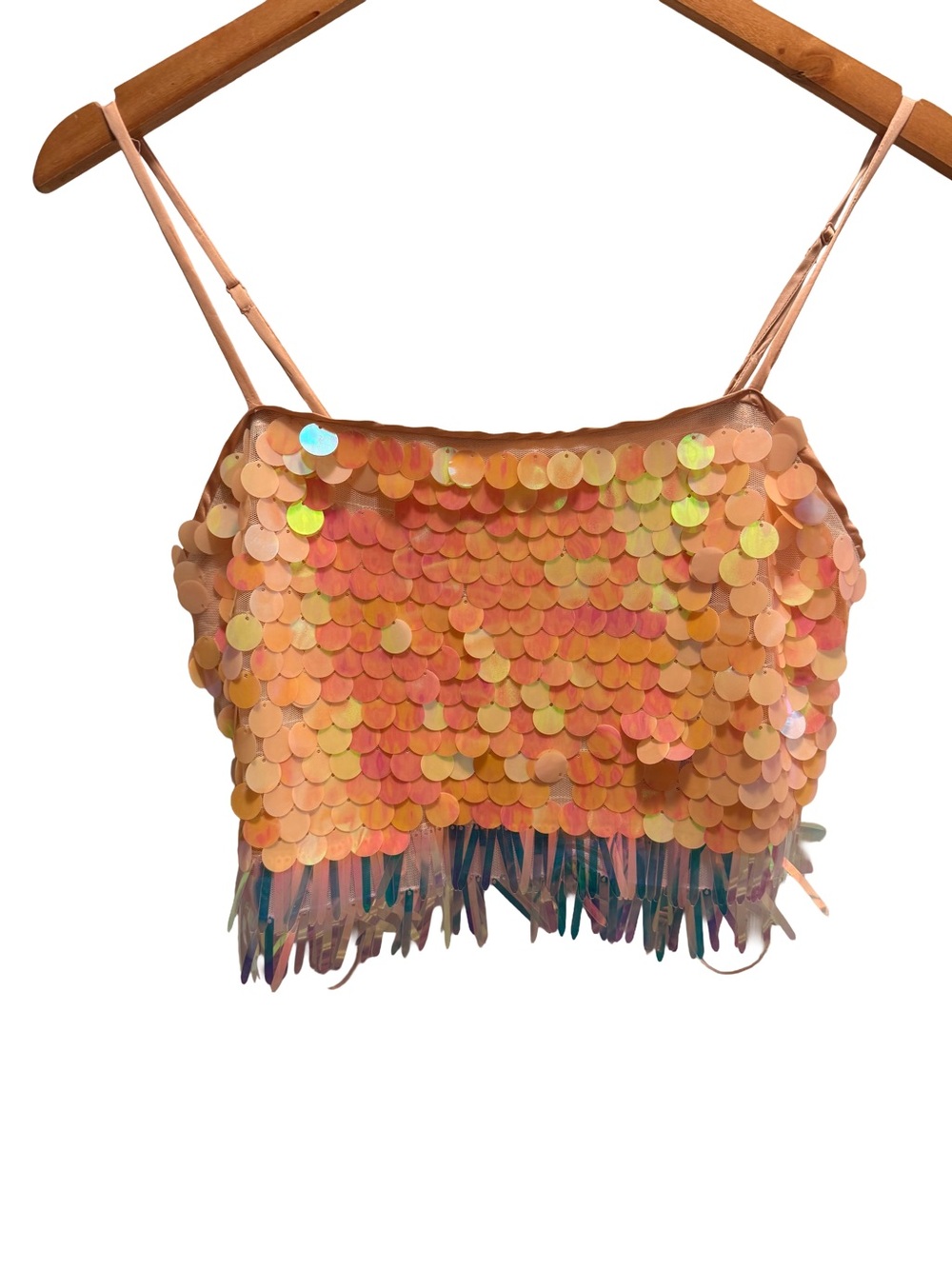 Skies Are Blue Peach Iridescent Sequin Crop Top